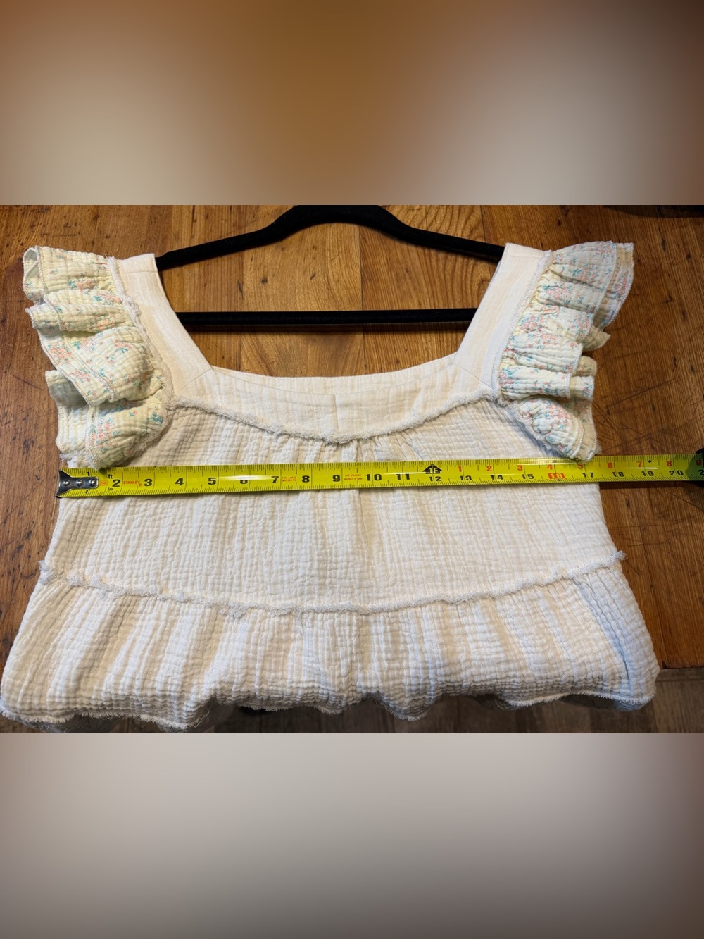 POL Cream Floral Tiered Gauze Ruffle Cap Sleeve Peplum Top - Picture 4 of 6